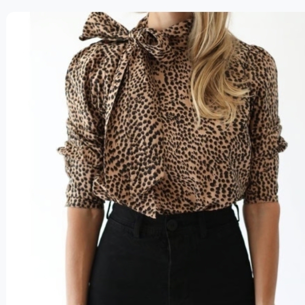 Ulla Johnson Penelope Tie Neck Top Leopard Size 2 Cheetah Animal Print